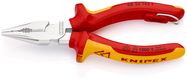 KNIPEX 08 26 145 T Needle-Nose Combination Pliers insulated with multi-component grips, VDE-tested with integrated insulated tether attachment point for a tool tether chrome-plated 145 mm