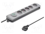 Plug socket strip: protective; Sockets: 5; 230VAC; 10A; grey QOLTEC