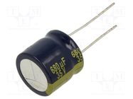 Capacitor: electrolytic; low ESR; THT; 680uF; 35VDC; Ø16x15mm; ±20% PANASONIC