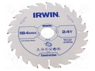 Circular saw; Ø: 184mm; Øhole: 30mm; Teeth: 24; wood IRWIN