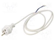 Cable; 2x1mm2; CEE 7/17 (C) plug,wires; PVC; 1.5m; white; 16A; 250V JONEX