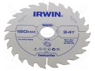 Circular saw; Ø: 180mm; Øhole: 30mm; Teeth: 24; wood IRWIN