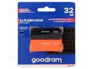 Pendrive; USB 3.2; 32GB; R: 60MB/s; W: 20MB/s; black,orange; USB A GOODRAM