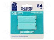 Pendrive; USB 3.2; 64GB; R: 60MB/s; W: 20MB/s; mint; USB A; 2pcs. GOODRAM