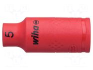 Socket; 6-angles,insulated,socket spanner; HEX 5mm; 1/4" WIHA