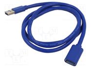 Cable; USB 3.2; USB A socket,USB A plug; nickel plated; 1m; blue AKYGA