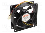 Fan: DC; axial; 12VDC; 80x80x25mm; 26.5dBA; EBR; 2500rpm; 2.67mmH2O Akasa