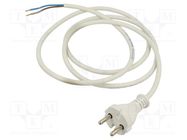 Cable; 2x1mm2; CEE 7/17 (C) plug,wires; PVC; 1.5m; white; 16A; 250V JONEX
