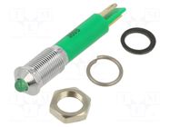 Indicator: LED; prominent; green; Ø6mm; IP67; Q6; brass; ØLED: 3mm APEM
