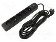 Plug socket strip: protective; Sockets: 5; 230VAC; 16A; black; KERG KERG