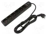 Plug socket strip: protective; Sockets: 6; 230VAC; 16A; black; KERG KERG