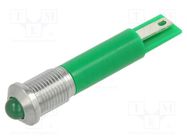 Indicator: LED; prominent; green; Ø8mm; IP67; brass; ØLED: 5mm; 50mcd APEM