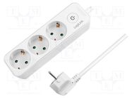 Plug socket strip: supply; Sockets: 3; 250VAC; 16A; white; 1.5m LOGILINK