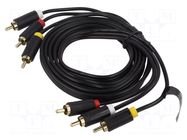 Cable; RCA plug x3,both sides; 1.5m; Plating: gold-plated; black VENTION