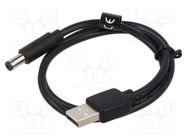 Cable; USB A plug,DC 5,5/2,5 plug; black; 0.5m; Core: Cu,tinned VENTION