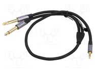 Cable; Jack 3.5mm 3pin plug,Jack 6,3mm plug x2; 1m; black; PVC VENTION