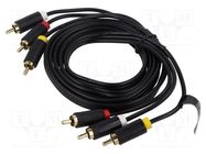 Cable; RCA plug x3,both sides; 1m; Plating: gold-plated; black VENTION