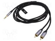 Cable; Jack 3.5mm 3pin plug,RCA plug x2; 1.5m; black; PVC VENTION