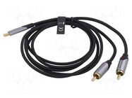 Cable; RCA plug x2,USB C plug; gold-plated; 0.5m; black; Cu; 29AWG VENTION