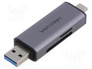 Card reader: memory; USB A plug,USB C plug; OTG,USB 3.0; grey VENTION