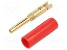 Plug; 4mm banana; 16A; 50VDC; red; non-insulated; for cable; 7.1mm2 DELTRON
