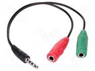 Cable; Jack 3,5mm 4pin plug,Jack 3.5mm socket x2; 0.15m; black AKYGA