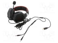 Headphones with microphone; black,red; Jack 3,5mm,USB A; 2.2m SAVIO