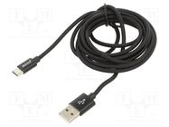 Cable; USB 2.0; USB A plug,USB C plug; 2m; black; 480Mbps; textile SAVIO