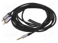 Cable; Jack 3.5mm 3pin plug,RCA plug x2; 3m; black; Øcable: 3.5mm VENTION