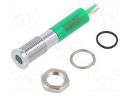 Indicator: LED; flat; green; Ø6mm; IP67; Q6; brass; ØLED: 3mm; 45mcd APEM