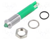 Indicator: LED; prominent; green; Ø6mm; IP67; Q6; brass; ØLED: 3mm APEM