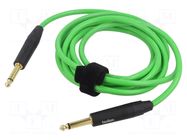 Cable; Jack 6,3mm 2pin plug,both sides; 3m; green; 0.25mm2 TASKER