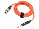 Cable; Jack 6,3mm 2pin plug,XLR female 3pin; 3m; orange; 0.25mm2 TASKER