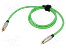 Cable; RCA plug,both sides; 1m; Plating: gold-plated; green TASKER