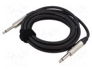 Cable; Jack 6,3mm 2pin plug,both sides; 3m; black; Øcable: 6mm TASKER