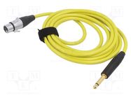 Cable; Jack 6,3mm 2pin plug,XLR female 3pin; 3m; yellow; 0.25mm2 TASKER