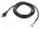 Cable; 3x14AWG; NEMA 5-15 (B) plug,wires; PVC; 3m; black; 15A; 125V Qualtek Electronics