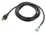 Cable; 3x14AWG; NEMA 5-15 (B) plug,wires; PVC; 3m; black; 15A; 125V Qualtek Electronics