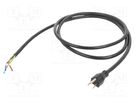 Cable; 3x14AWG; NEMA 5-15 (B) plug,wires; PVC; 2m; black; 15A; 125V Qualtek Electronics