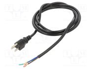 Cable; 3x18AWG; NEMA 5-15 (B) plug,wires; PVC; 2m; black; 10A; 125V 