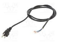 Cable; 3x18AWG; NEMA 5-15 (B) plug,wires; PVC; 2m; black; 7A; 125V 