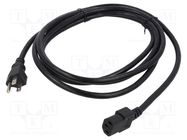 Cable; 3x18AWG; NEMA 5-15 (B) plug,wires; PVC; 3m; black; 10A; 125V 