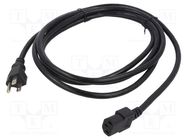 Cable; 3x18AWG; NEMA 5-15 (B) plug,wires; PVC; 2m; black; 10A; 125V 