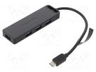 Hub USB; USB A socket x4,USB C plug; USB 3.0; PnP; black; 5Gbps VENTION