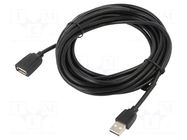 Cable; USB 2.0; USB A socket,USB A plug; nickel plated; 5m; black VENTION