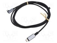 Cable; USB 2.0; USB C plug,USB C angled plug; 2m; black; 480Mbps LOGILINK