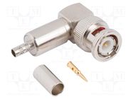 Connector: BNC; plug; male; angled 90°; 50Ω; crimped; for cable; POM AMPHENOL RF