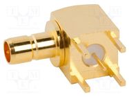 Socket; Mini SMB; male; angled 90°; 75Ω; THT; on PCBs; gold-plated AMPHENOL RF