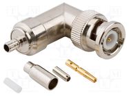 Connector: BNC; plug; male; angled 90°; 50Ω; crimped; for cable AMPHENOL RF