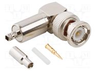 Connector: BNC; plug; male; angled 90°; 50Ω; crimped; for cable; POM AMPHENOL RF